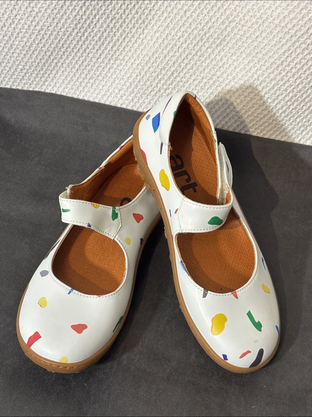 ART Sz 37 White Multi-Color Mary Jane Shoes with Hook and Loop Closure NWOT